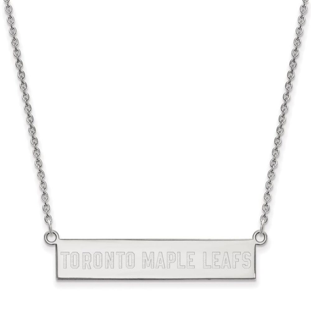 Sterling Silver NHL Maple Leafs Small Bar Necklace, 18 In